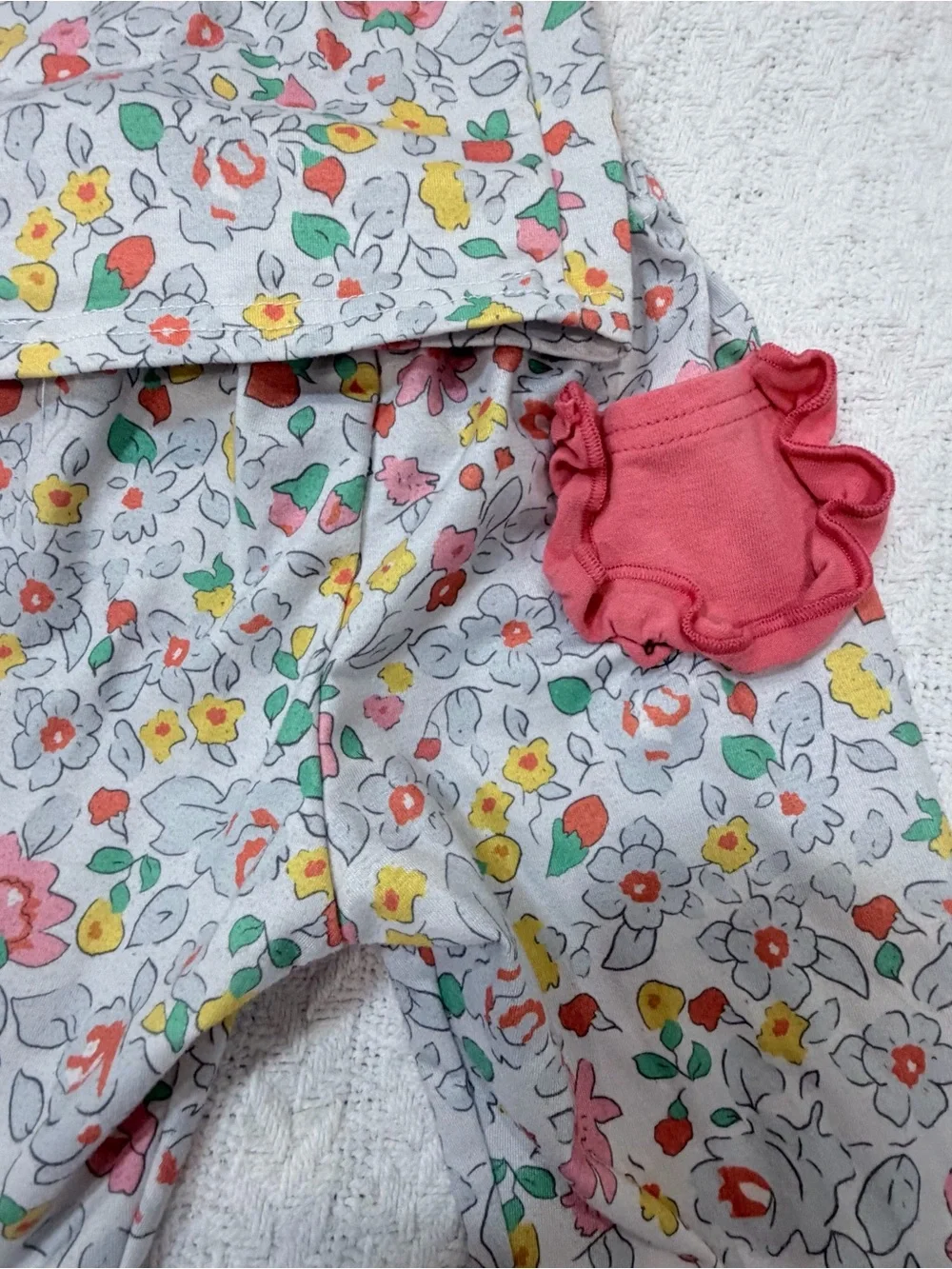 Girls' Floral Ruffle-Trim Cotton Pajama Set in Pink